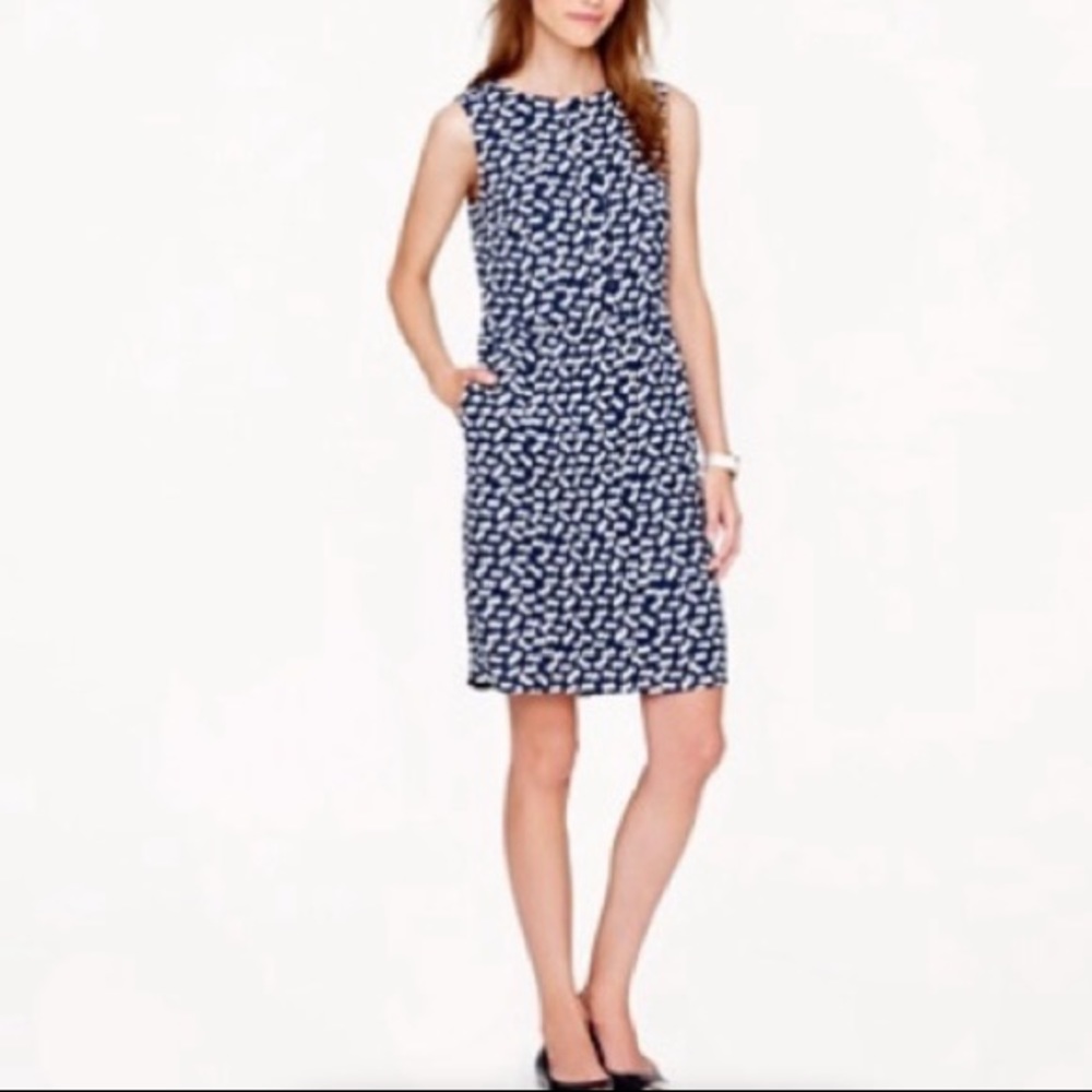 J. Crew Dress Sleeveless Hearts Print Blue | 6